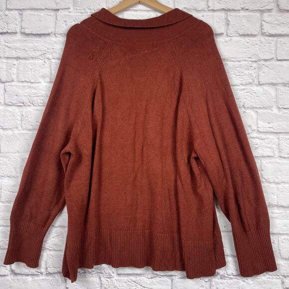 J5014 Ava & Viv long sleeve collared V-neck burnt red sweater size 2X - Picture 8 of 8